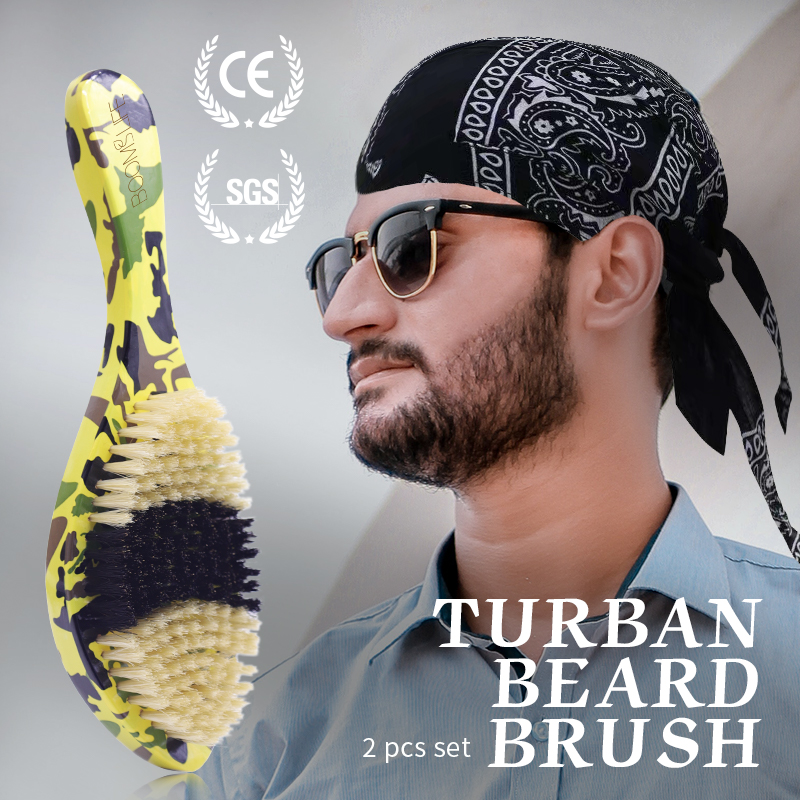 360 Curved Wave Brush For MenCepillo Barba Soft Boar Bristle Beard Brush Wood Beard Comb Long Handle Anti static Shaving Tools