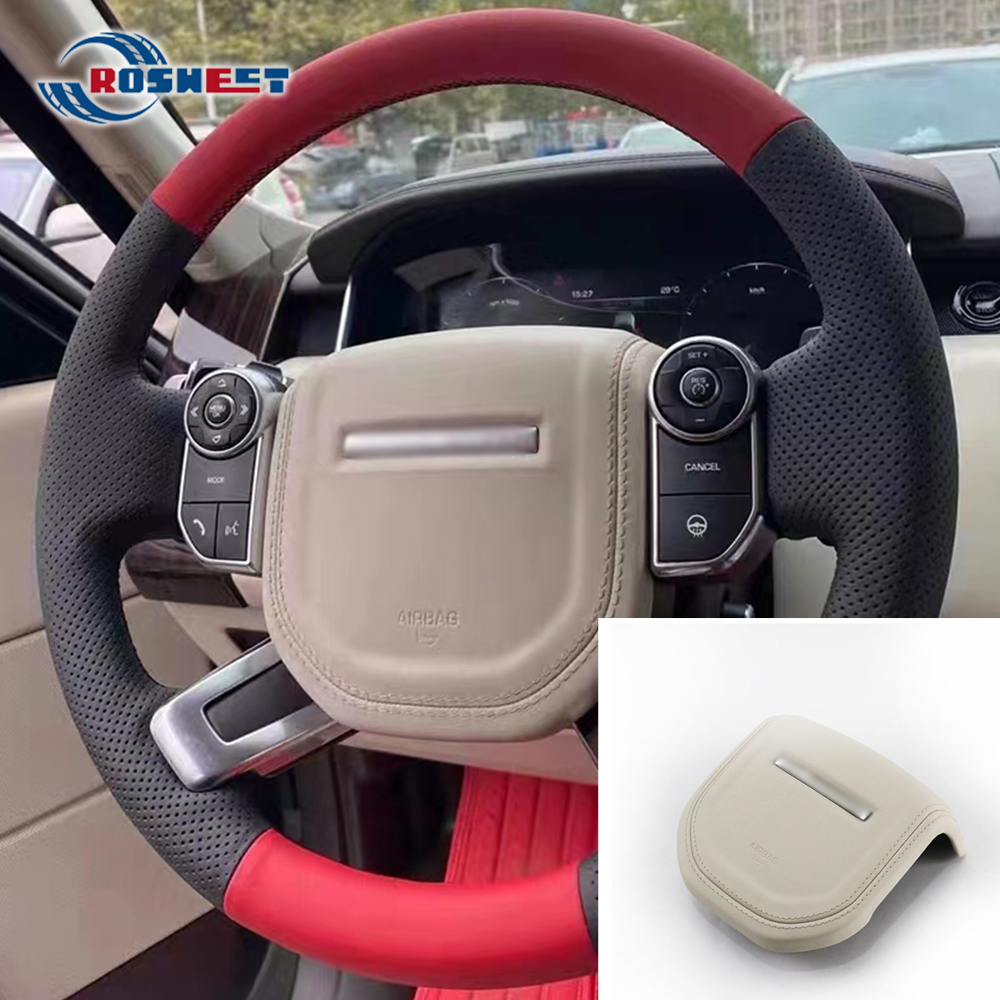 For Range Rover ABS Genuine Leather Car Steering Wheel Horn Cover Center Speaker Panel + Emblem OEM Replacement Car Accessory