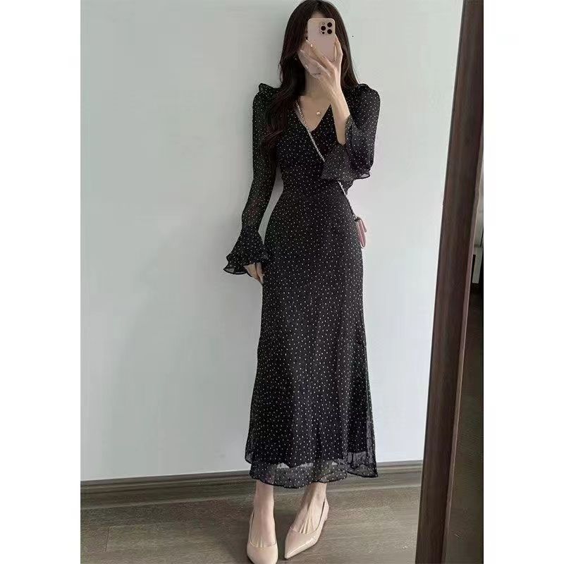 Basic Casual Dresses Clacive Sexy Slim Print WomenS Dress Fashion VNeck Long Sleeve Midi Vintage Classic Lace Spliced Female 230926