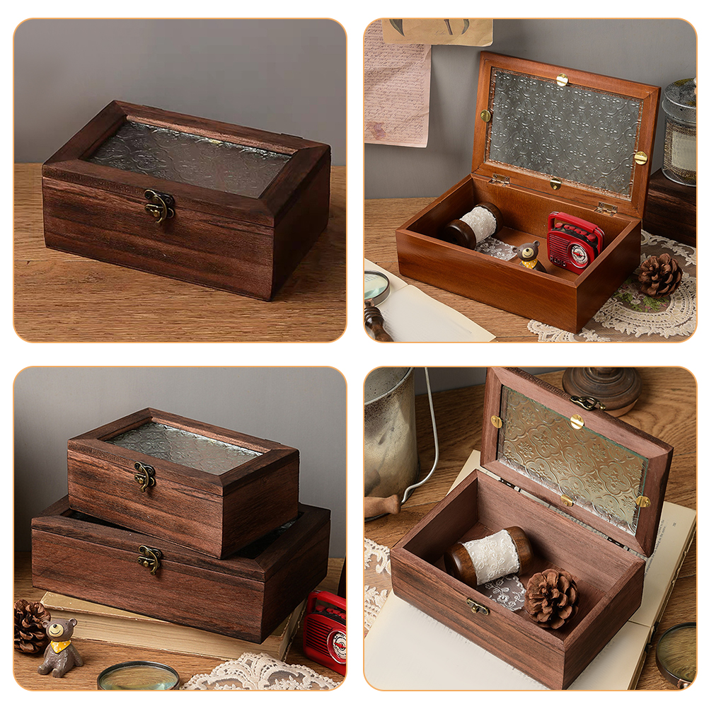 Wood Jewelry Storage Box Trinket Jewelry Case Jewelry Organizer with Glass Window