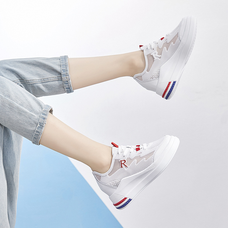 2024 Spring/Summer New with Mesh Breathable Small White Shoes, Female Hollow Inner Height, Casual and Versatile Sports Shoes