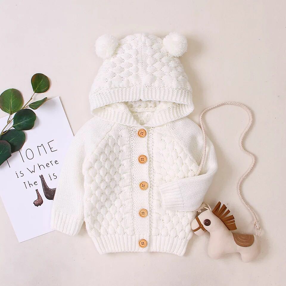 0-24M Winter Baby Girls Boys Knitted Hoodie Sweater Tops Warm Autumn Kids Long Sleeve Jacket Outwear