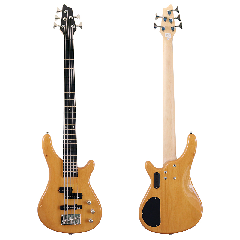Natural Active 5 String Bass Guitar 43 Inch Electric Bass Guitar 24 Frets Solid Okoume Wood Body with Canada Maple Neck