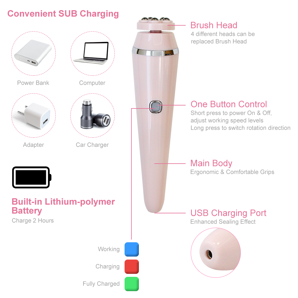 AOKO 4 IN 1 Facial Cleansing Brush Electric Silicone Face Deep Peeling Clean Blackhead Pore Remover Waterproof Scrubber Massage