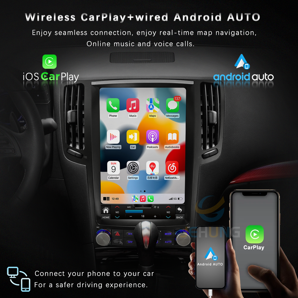 JEHUNG 12.1 inch For Infiniti G4 G25 G35 G37 2006-2013 Android 12 Car multimedia player GPS CarPlay Radio 5G WIFI Navigation