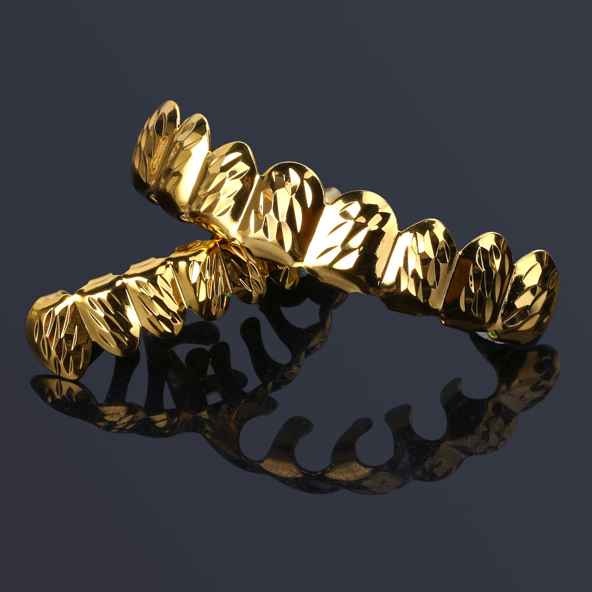 RACHELZ Hip Hop 8/8 Pattern Tooth Caps Gold Plated Teeth Grillz Braces Punk Dental Grills For Men Women Body Jewelry
