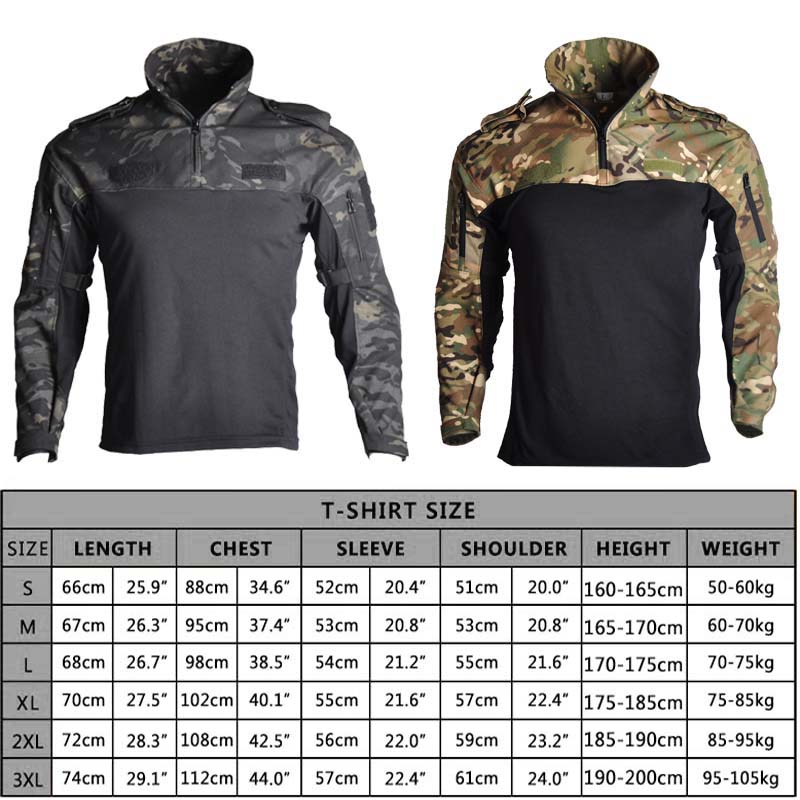 Men Outdoor Sport Army Tactical Combat Long Shirt Military Hiking T-Shirt Multicam Camo Fishing Caza Climbing Hunting Clothing