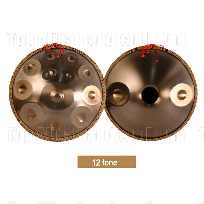 Handpan drum instrument in D Minor 9 /10 /12Notes 432Hz 22 inches Steel Hand Drum with Soft Hand Pan Bag 2 handpan mallet (Gold)