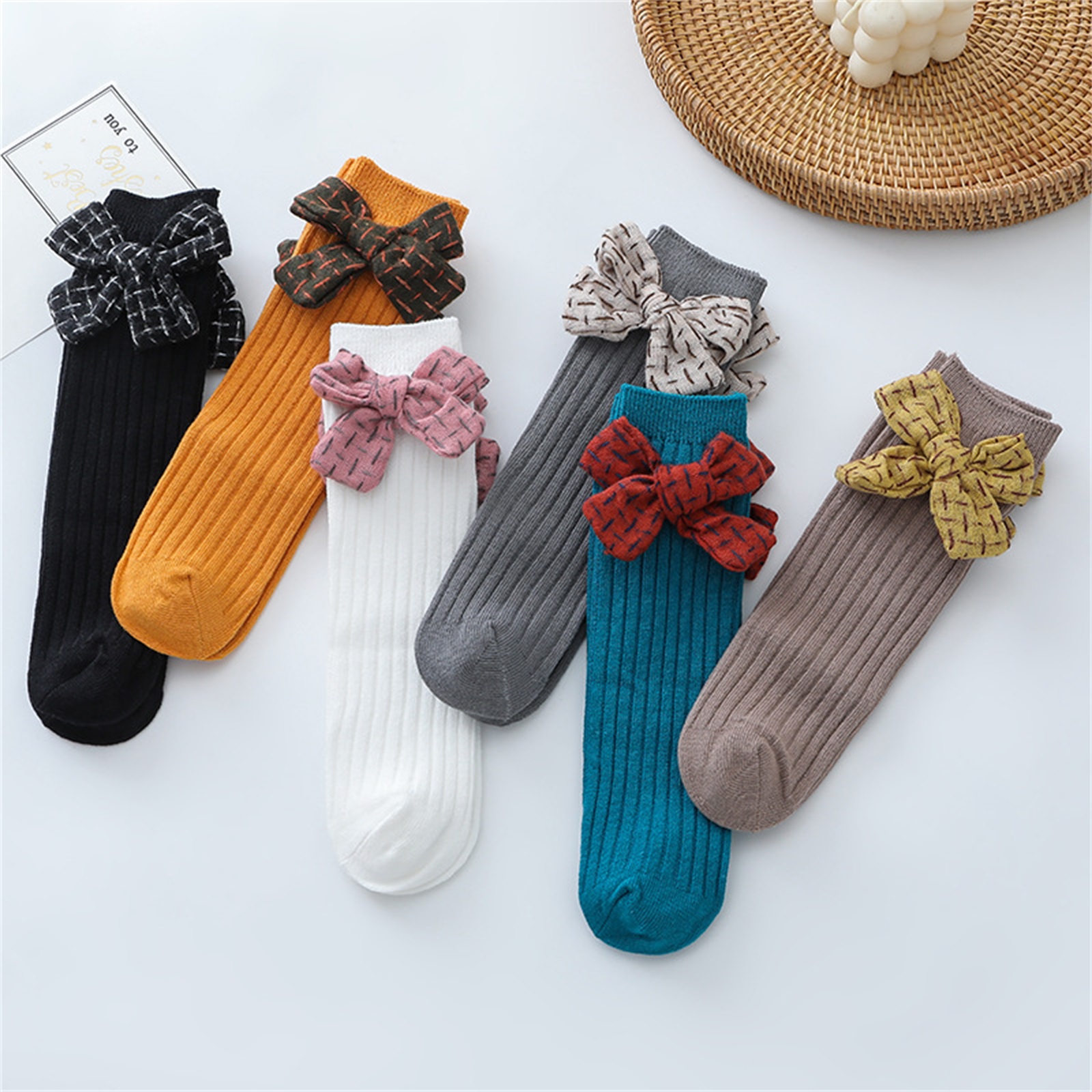 Toddler Baby Girls Long Socks Print Bowknot Knee Length Stockings Casual Breathable Socks Children Accessories Floor Socks