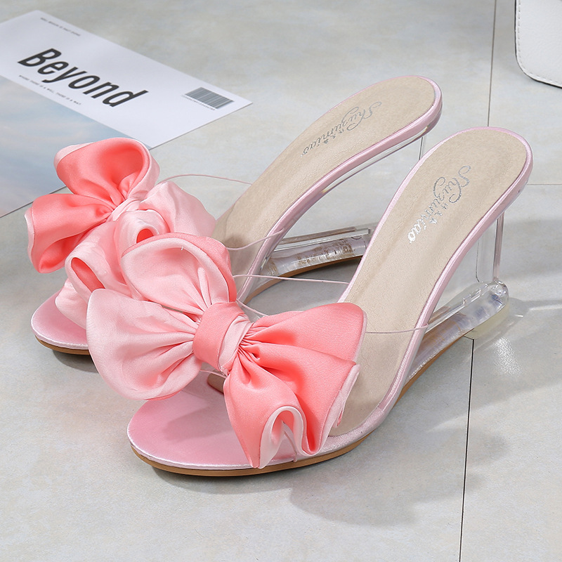 High Womens Heels Summer Wild Women's Sandals Simple Bow-knot Wedge Transparent Slippers Shoes Women Designers dh605855