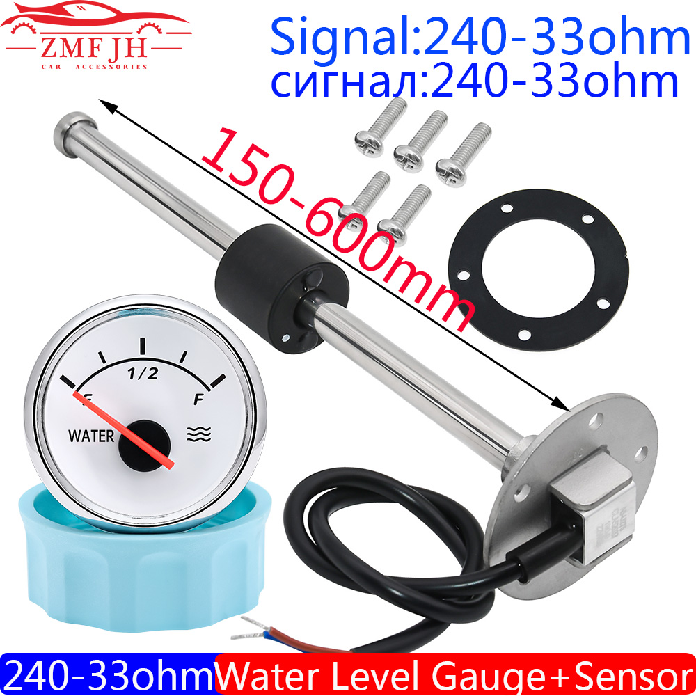 New Boat Car Water Level Gauge With Water Level Sensor 52mm Water Level Meter With Red Backlight 150-600mm 240-33 Ohm Sensor