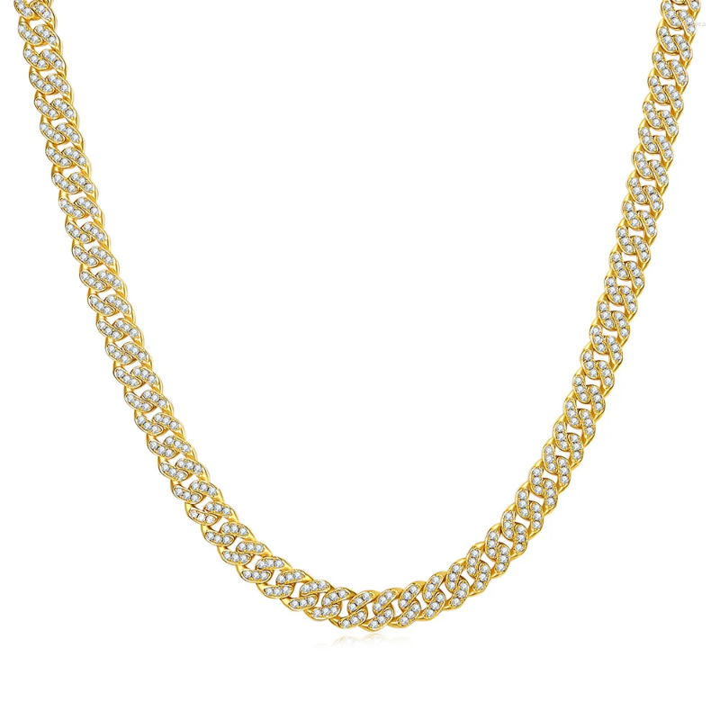 Chains 8mm Moissanite Cuban Link Chain Necklace Sterling Sier Goldplating Inlaid Gem For Men And Women Wedding Mossanite