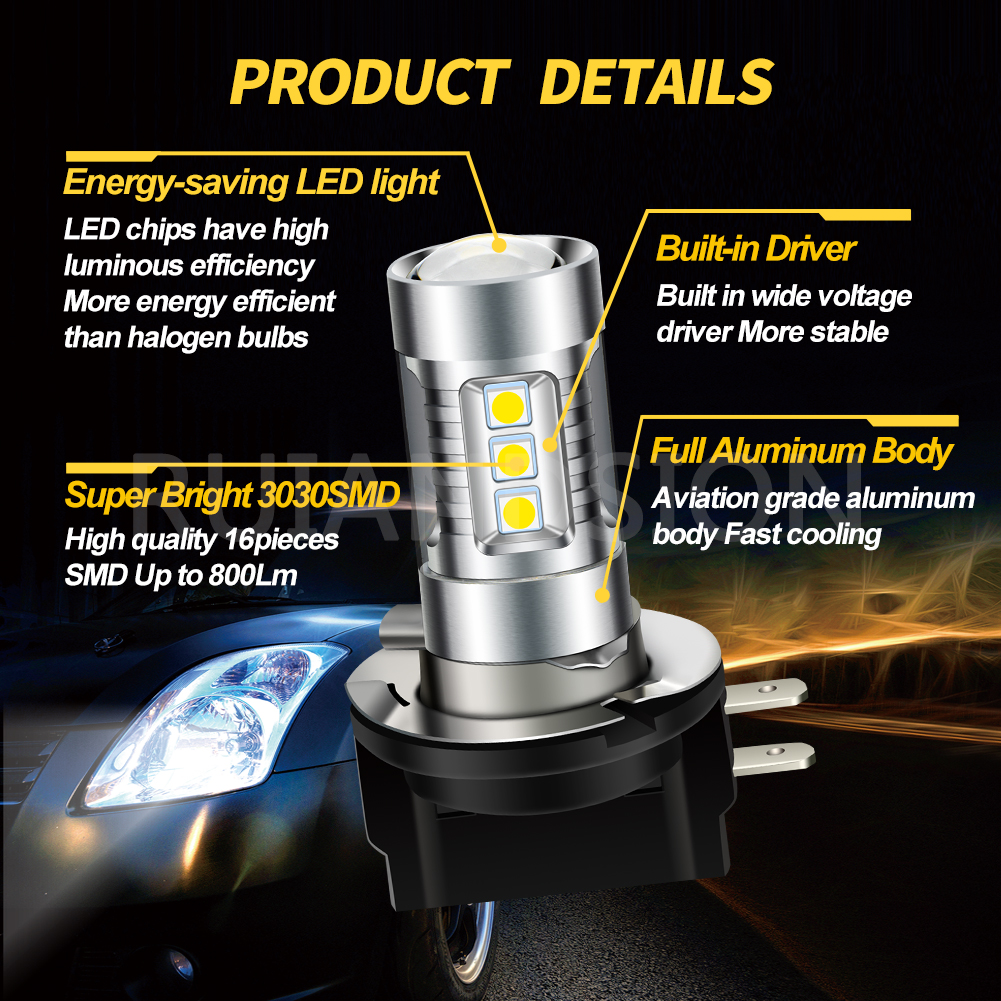 2 Pcs 3030 SMD H11B H8B Car Led Head Light Bulbs Fog Lamps 10V-30V 12V 24V White Yellow Amber 6000K 3000K For KIA Ford Fiesta