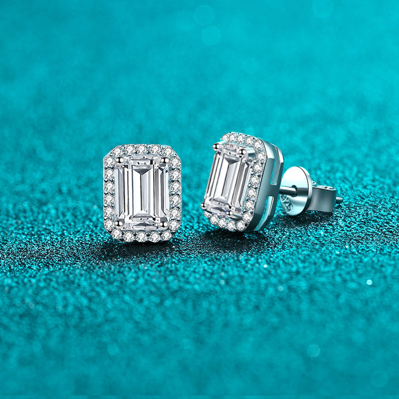 NeeTim 2ct Emerald Cut Radiant Cut Moissanite Earrings Lab Diamond S925 Sterling Silver Wedding Ear Studs Fine Jewelry for Women