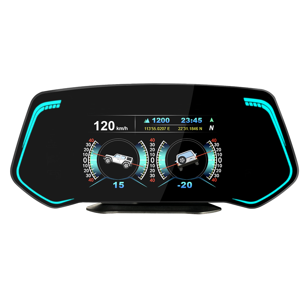 Car HUD OBD2+GPS HUD Gauge Speedometer Turbo RPM Alarm Temp Universal Fitment Integrates More Functions Black Color