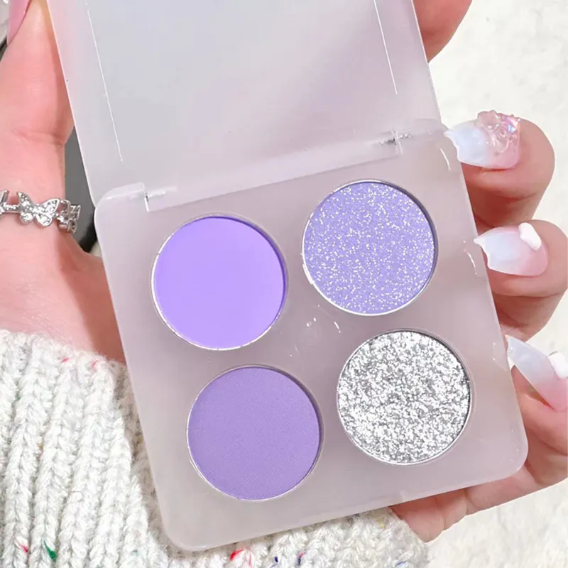 4 Colors Blue Green Eyeshadow Palette Eye Makeup Purple Eye Shadow Glitter Pearly Halloween Eyeshadow Korean Eye Makeup Palette