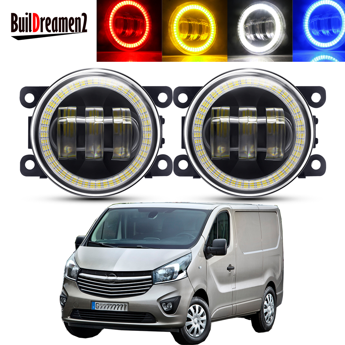 2 X 30W Car Angel Eye Fog Light Assembly For Opel Vauxhall Vivaro B 2015-2019 LED Fog Daytime Running Lamp DRL 6000LM 12V