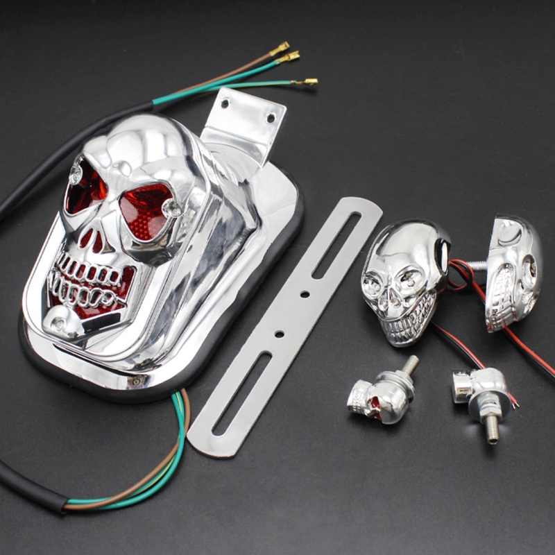 Skull for Head Turn Signal 12V Flashing Turn Signals Motorcycle LED Lights Tail Light Black Casing Amber Brake Light Dropship
