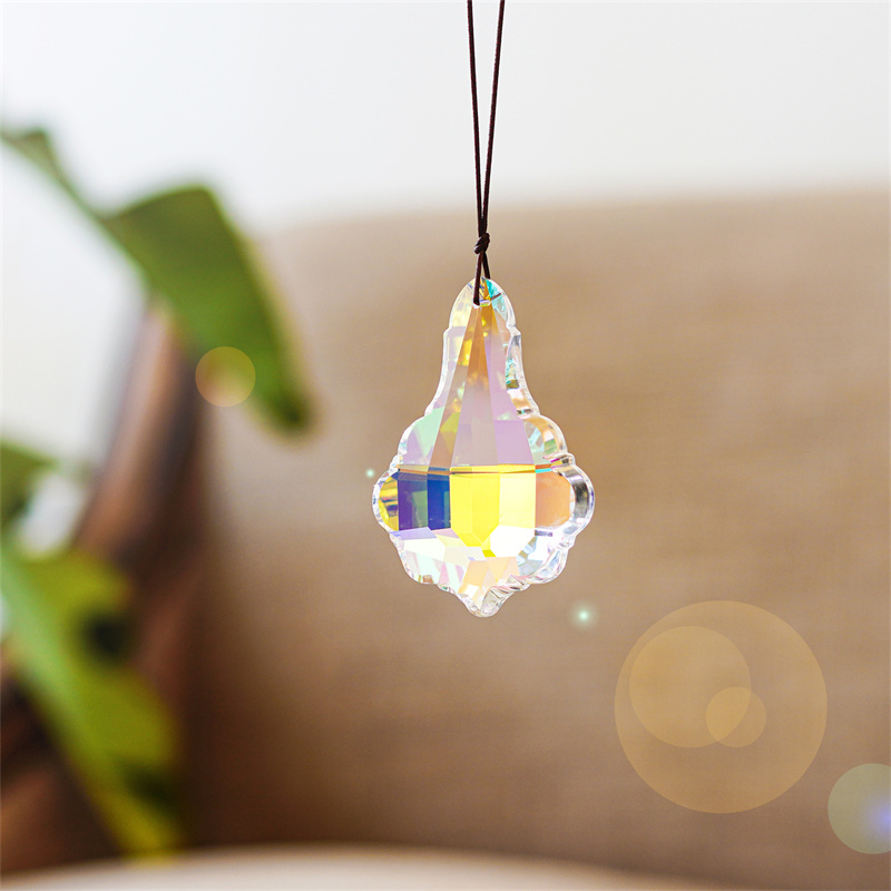 H&D 89mm Colorful Lantern Hanging Crystal Faceted Prism Suncatcher Feng Shui Decor Rainbow Maker DIY Pendant Hanging Ornament