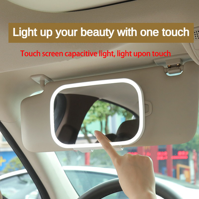Universal Car Sunshade Mirror Car Makeup Mirror Car Interior Rearview Mirror Three-speed Adjustment with LED Light Makeup Mirror