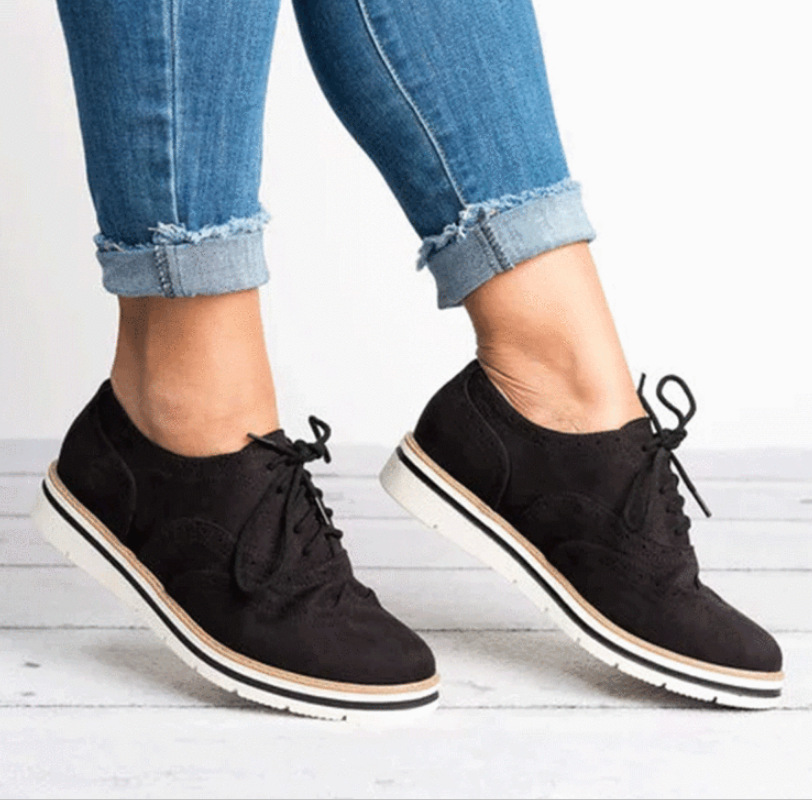 Women Oxfords Cut-Outs Lace Up Brogue Flat Platform England Ladies Non-slip Shoes Breathable Casual Female Low Footwear