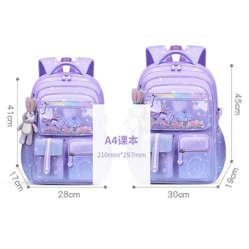 Primary Bow Knot Schoolbag With Rabbit Pendant For Girls Orthopaedics Kids Backpack Kawaii Waterproof School bag Nylon Backpacks 240621