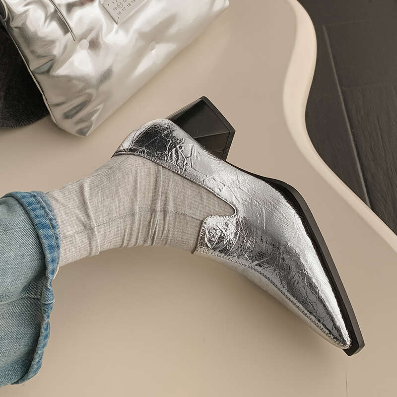 Genuine Leather High Heels Pumps Women Chunky Heel High Heels Low Heel Fashionable Versatile Shoes