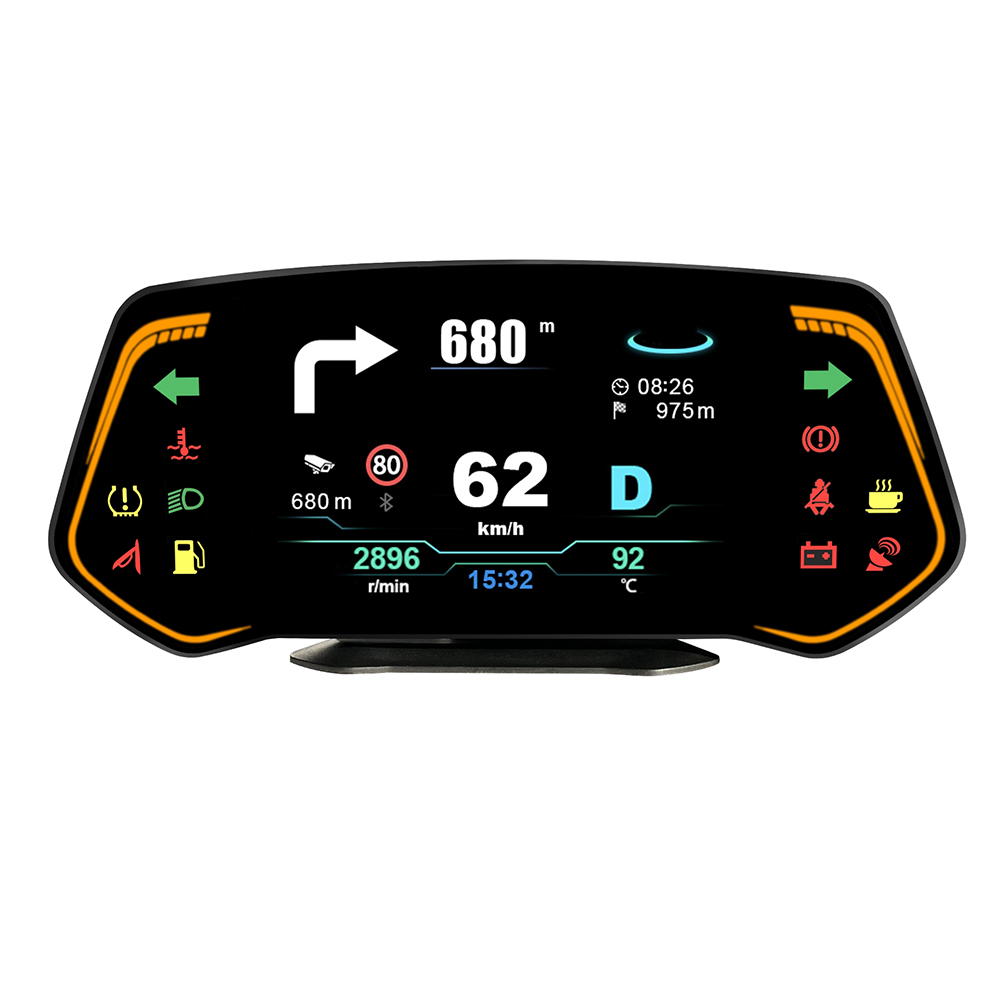 Car HUD OBD2+GPS HUD Gauge Speedometer Turbo RPM Alarm Temp Universal Fitment Integrates More Functions Black Color
