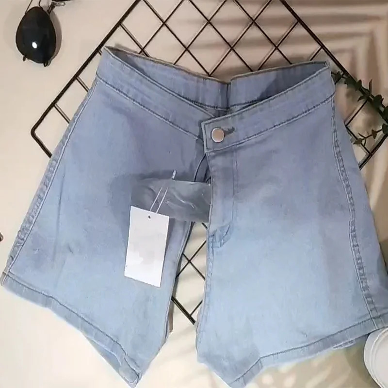 Summer Invisible Zipper Open Crotch Shorts Outdoor Sex Vintage Jeans Male Denim Casual Knee Length Men Clothing Plus Size 240619