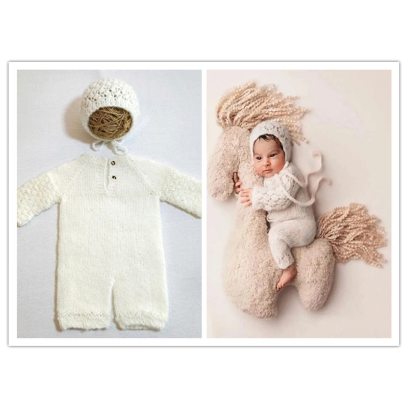 Lace Romper and Hat Set Lovely Newborn Baby Photography Props Infant Girls Bodysuit Shower Gift for 0-1 Months