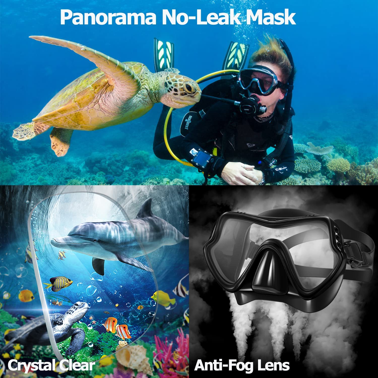 Snorkeling Mask Set Diving Gear Dry Snorkel Set Mask Adults Anti Fog Scuba Diving Swimming Training Equipment for Men Women