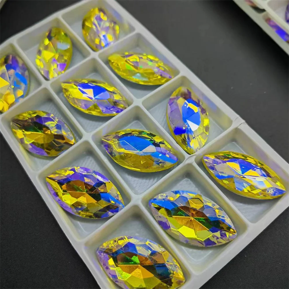 TopStone Colored AB Navette Glass Crystal Horse Eye Fancy Stone 7x15,9x18,17x32mm Pointback Rhinestone Marquise Jewelry Beads