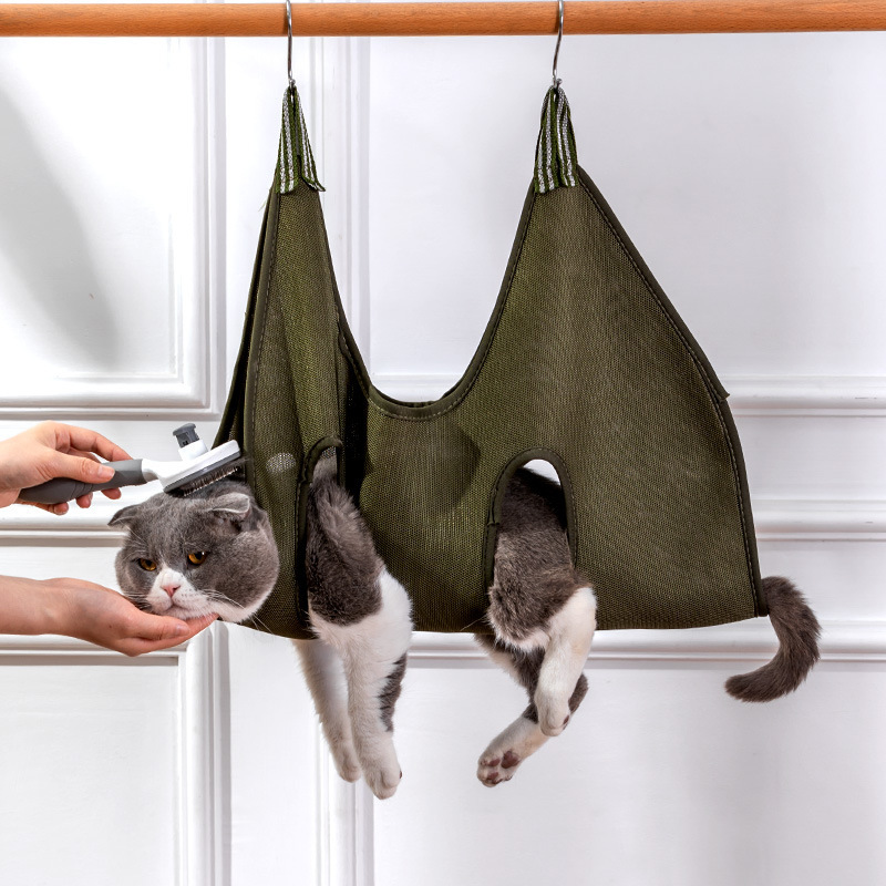 Cat Grooming Hammock Anti Scratch Bite Fixed Bag Hanging Trimming Restraint Bag Breathable Elastic Durable Cat Accessories