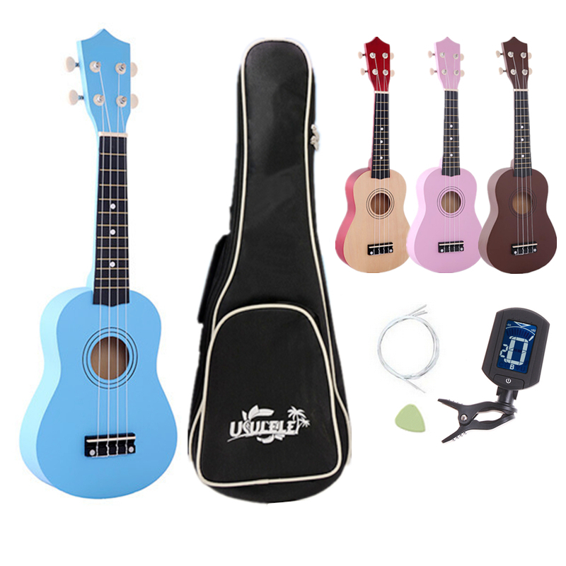 21 Inch Soprano Ukulele Hawaii 4 String Guitar Tuner Pick Ukelele Bag Musical Instruments for Children Kids Christmas Gifts