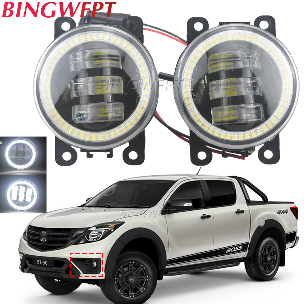 2PCS Car Lens LED Fog Lights Angel Eye DRL Daytime Runinng Light Lamp For Mazda MPV II (LW) 1999-2006 BT-50 BT50 BT 50 2011-2020