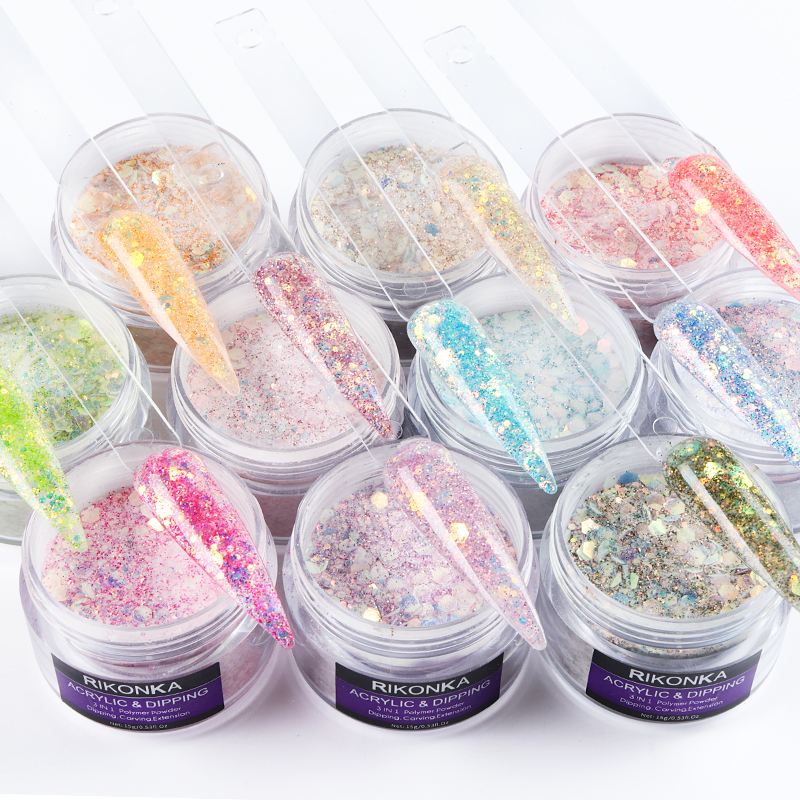 15g Glitter Acrylic Powder For Nails Extended Builder Sparkling Dip Powder Mermaid Hexagons Chunky Glitter Nail Art Pigment Dust