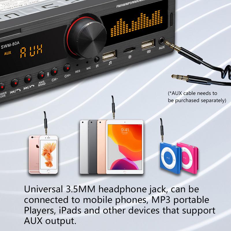 12V Car Bluetooth Stereo MP3 Player FM/AM Radio Support APP Locator Car Finding Audio Copy SWM-80A 1 Din Multimedia Player Set