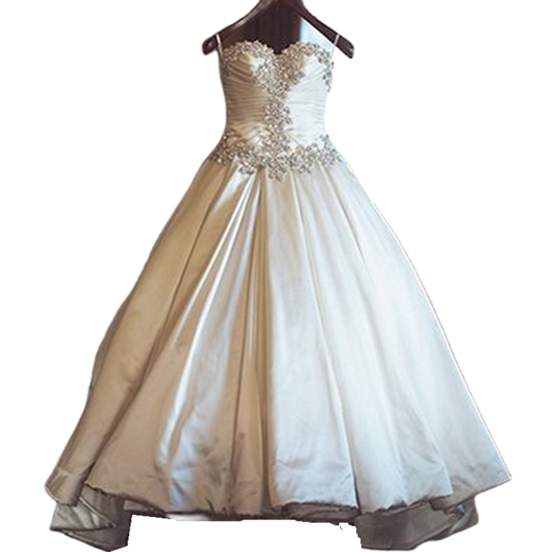 Crystals Beaded Satin Ball Gown Wedding Dresses Pleats Sweetheart Neck Sleeveless Long Elegant Bridal Gowns Lace-Up Corset Plus Size Bride Dress