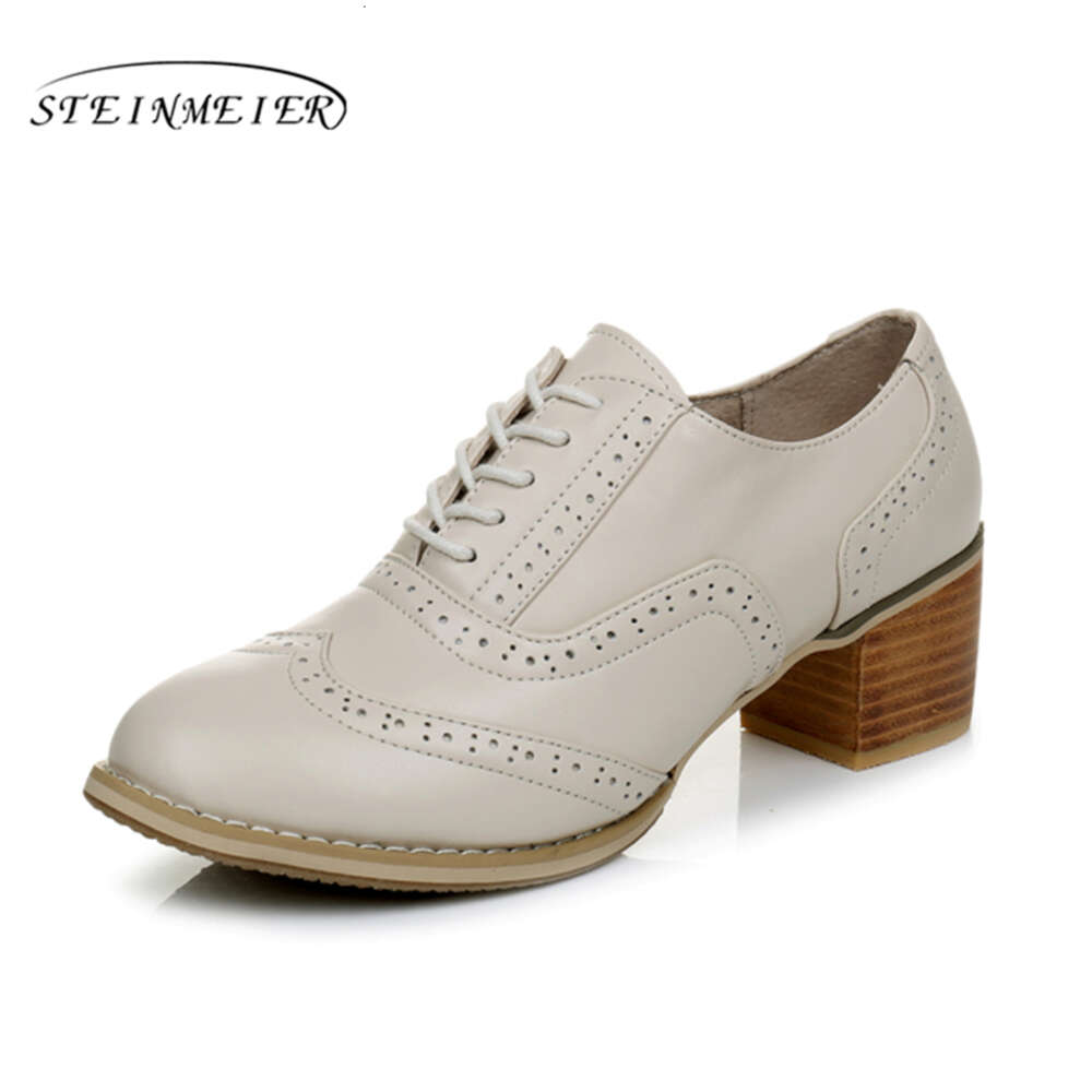 Genuine Leather Pumps Women Pink Vintage High Heels Retro Oxford For Women's Formal Shoes 2022 Summer