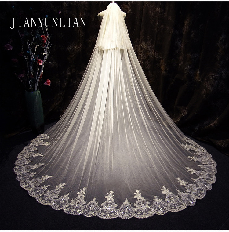 New Arrival White Ivory 2 layers Wedding Veils Long Lace Edge Bridal Veil Wedding Accessories Bride Veu Wedding Veil