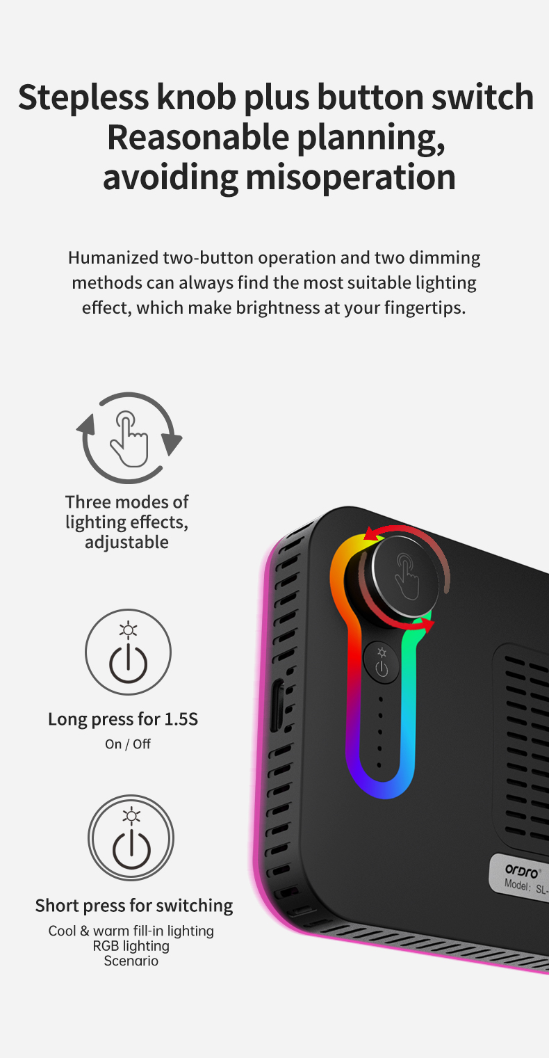 Ordro SL120 RGB Compact Video Light Mini Camera Lights Youtube Tiktok Live Stream Videos Lighting LED Photography Lamp 3000mAh