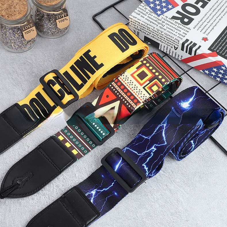 Creative Adjustable Widened Acoustic Guitar Strap Leather Head Shoulder Strap for Guitar Bass Ukulele Solid Parts Accessories