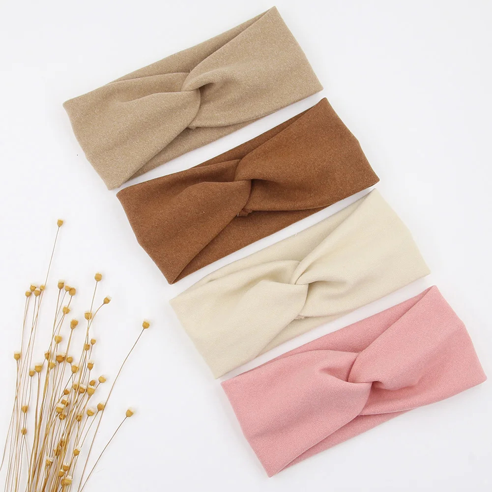 Solid Ribbed Baby Headbands Knotted Hair Tied Hairbands Faux Cashmere Wide Headwear Headwraps Kids Boys Girls Accessories 240625