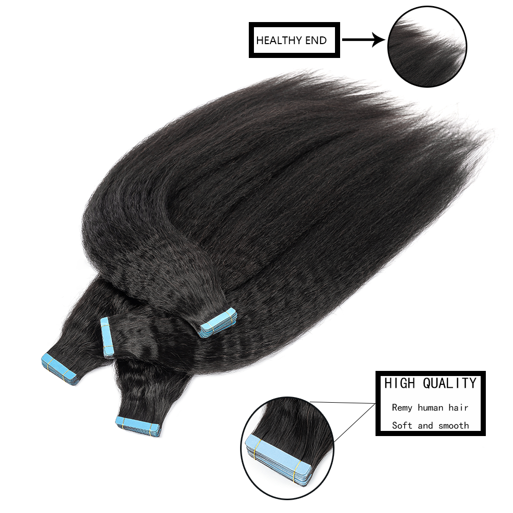 Kinky Straight Tape In Hair Extensions 12-24 Inches Natural Black 100% Remy Original Human Hair For Black Women Free Shipping
