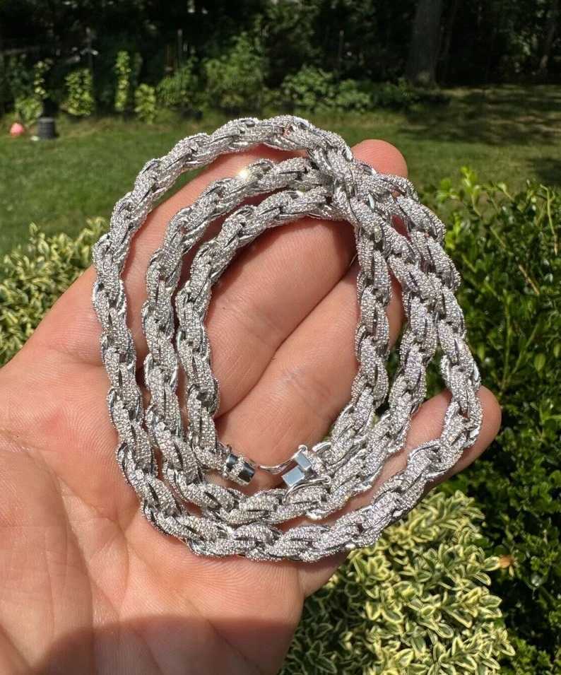 Mens 7.5mm Solid 925 Sterling Silver Moissanite Rope Chains Beautiful Sterling Silver Chains Excellent Cut Customized Jewelry