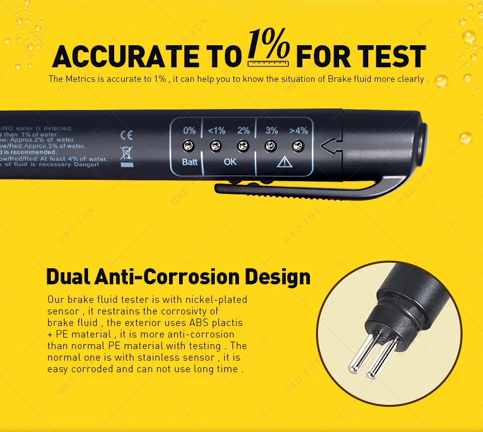 Auto Liquid Testing Brake Fluid Tester Pen for DOT3/DOT4 Accurate Brake Oil Test Quality Check Automotivo Car Accessories