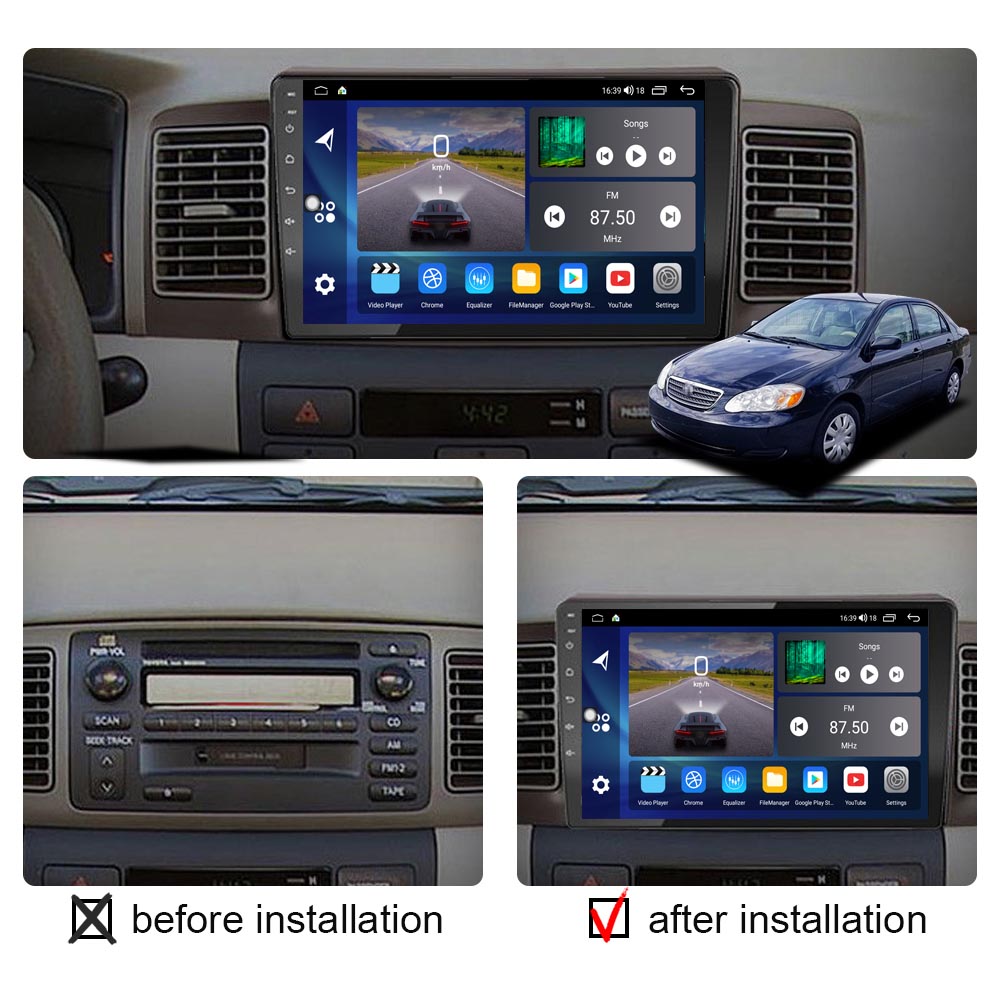 9 Inch Android 12 Car Radio Carplay Stereo For Toyota Corolla E120 2000-2004 Multimedia Video Player Auto Audio GPS Touch Screen