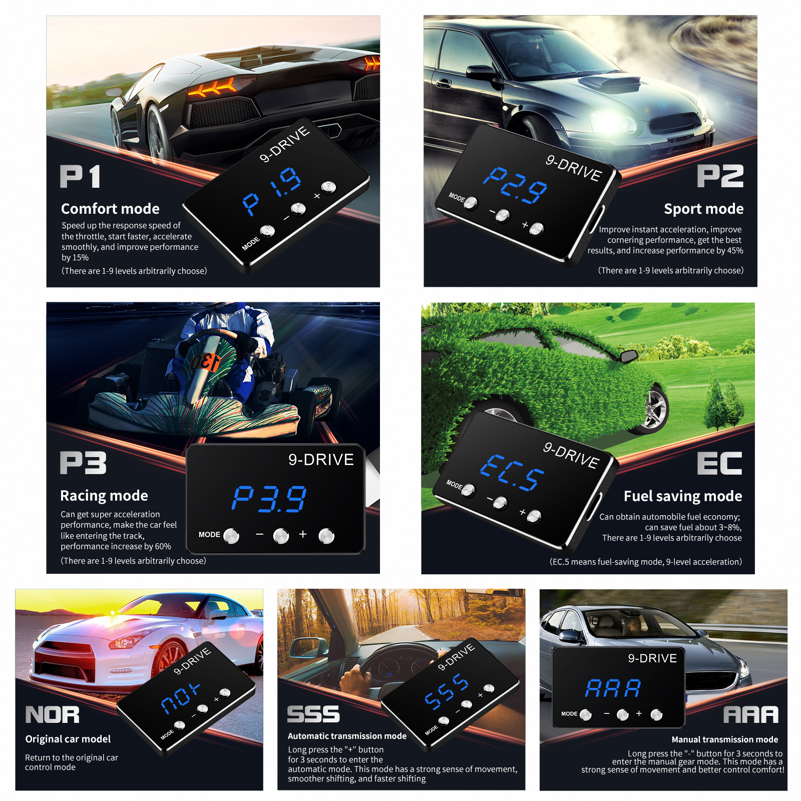 Plug Play Throttle Response Controller Tuning Parts Accessory 9 Drive 5 Modes Digital Racing Accelerator Potent Booster