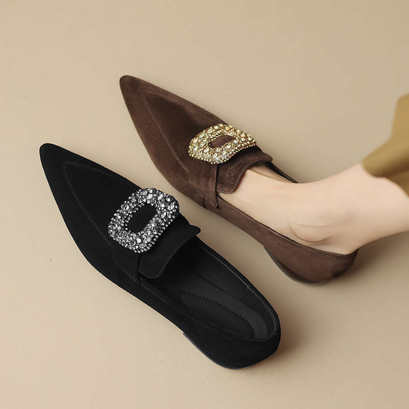 Women Loafers Genuine Cow Leather Retro Flat Pointed Toe Single Shoes