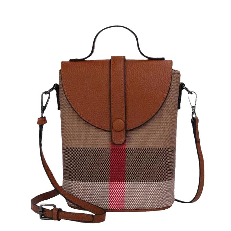 Urban minimalist atmospheric and niche design new women bags light imported plaid leather canvas contrasting color crossbody single shoulder phone bag